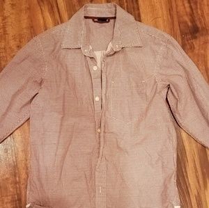 Red and white Gap Kids button down shirt.